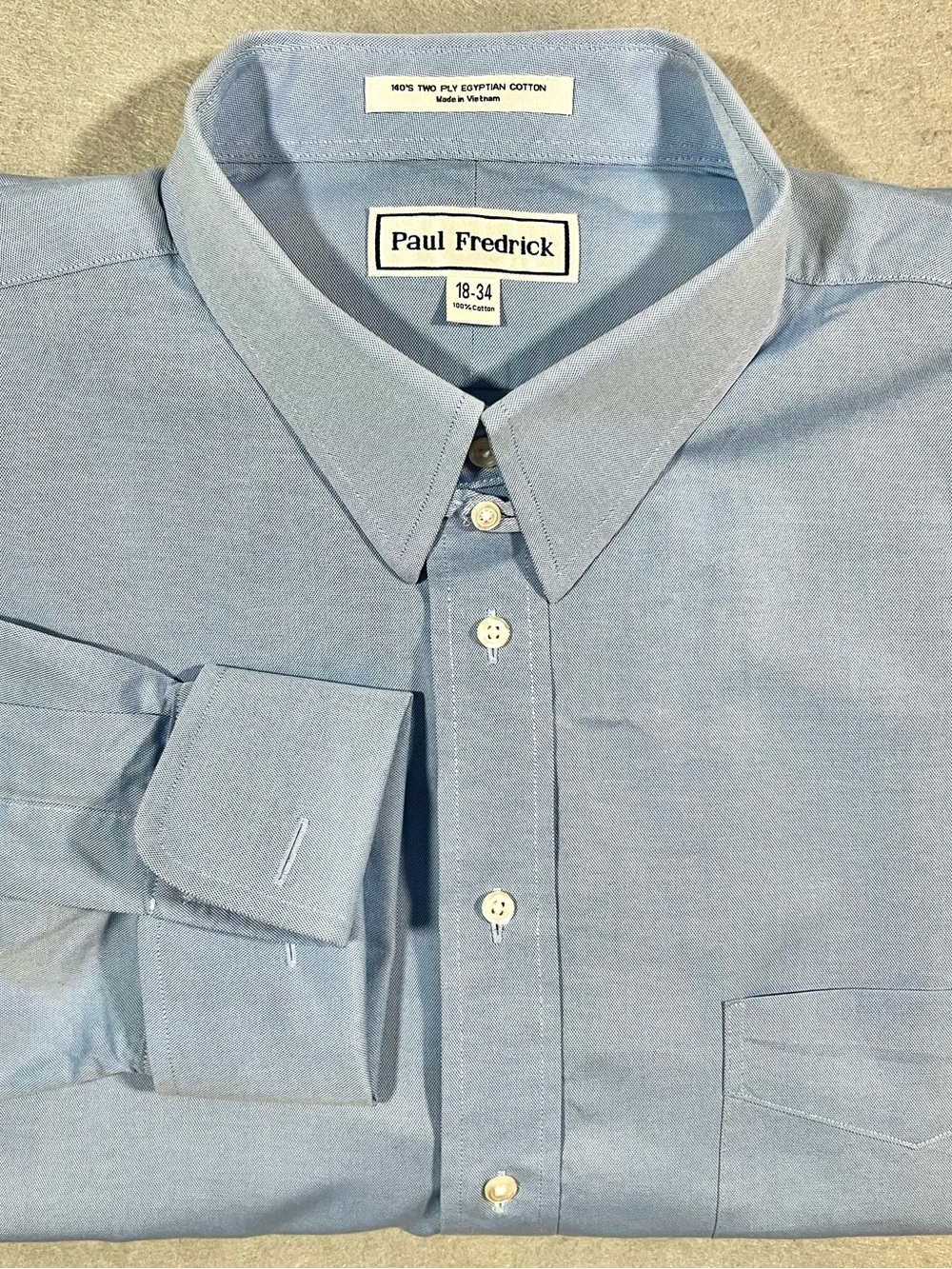 Paul Fredrick Men’s 18‑34 Blue Dress Shirt 140s Two Ply Egyptian Cotton